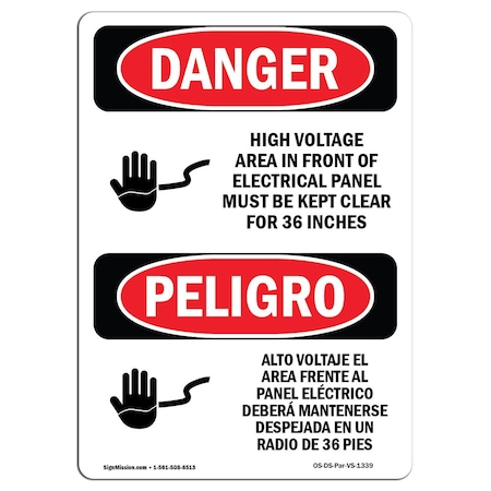 Signmission Safety Sign, OSHA Danger, 14" Height, Voltage Electrical Panel 36 Inches Spanish OS-DS-D-1014-VS-1339